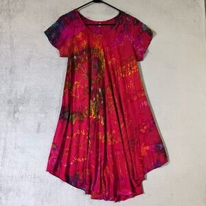 TUCAN Patio Beach Dress Coverup Red Tie Dye Womens One Size Fits Most